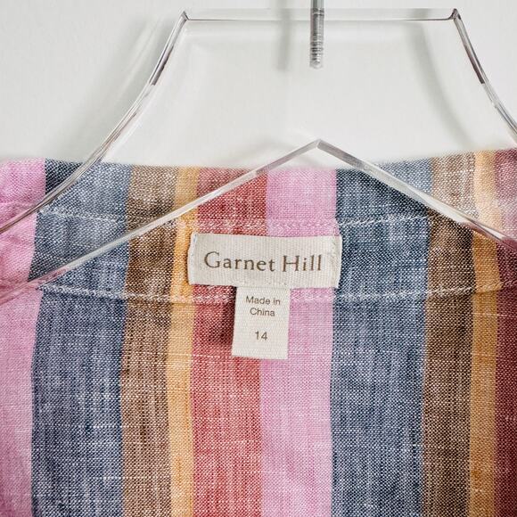 Garnet Hill Rainbow Striped Button Front Linen Collared Shirt Sz 14 - Picture 7 of 7